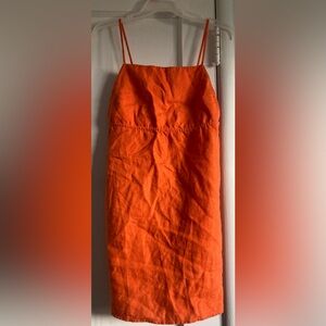 Reformation Orange Ruched Pencil Midi Dress